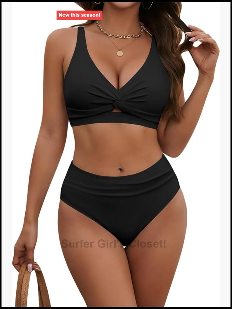 High Waisted Twist Front Bikini Set With Tummy Control & Adjustable Straps